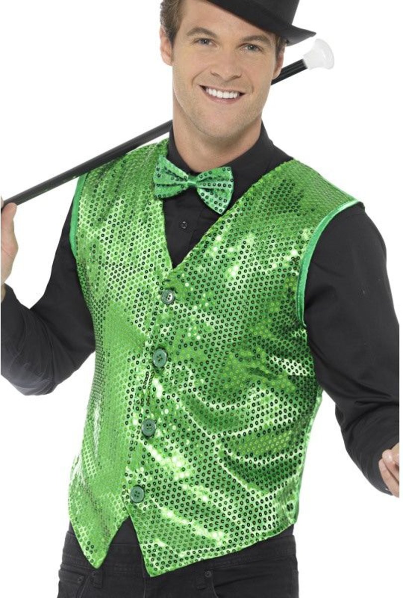 Glitter & Glamour Kostuum | Schitterend Kikkergroen Pailletten Vest Man | Medium | Carnaval kostuum | Verkleedkleding